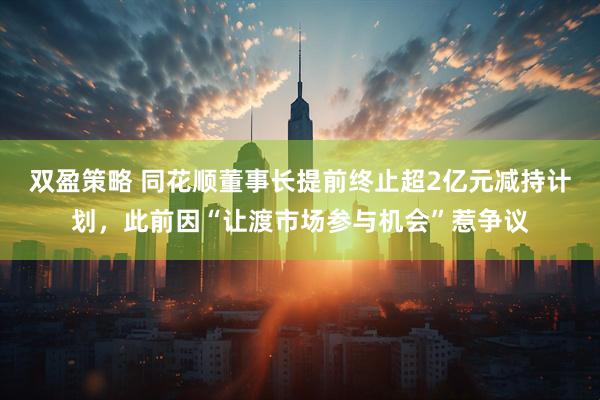 双盈策略 同花顺董事长提前终止超2亿元减持计划，此前因“让渡市场参与机会”惹争议